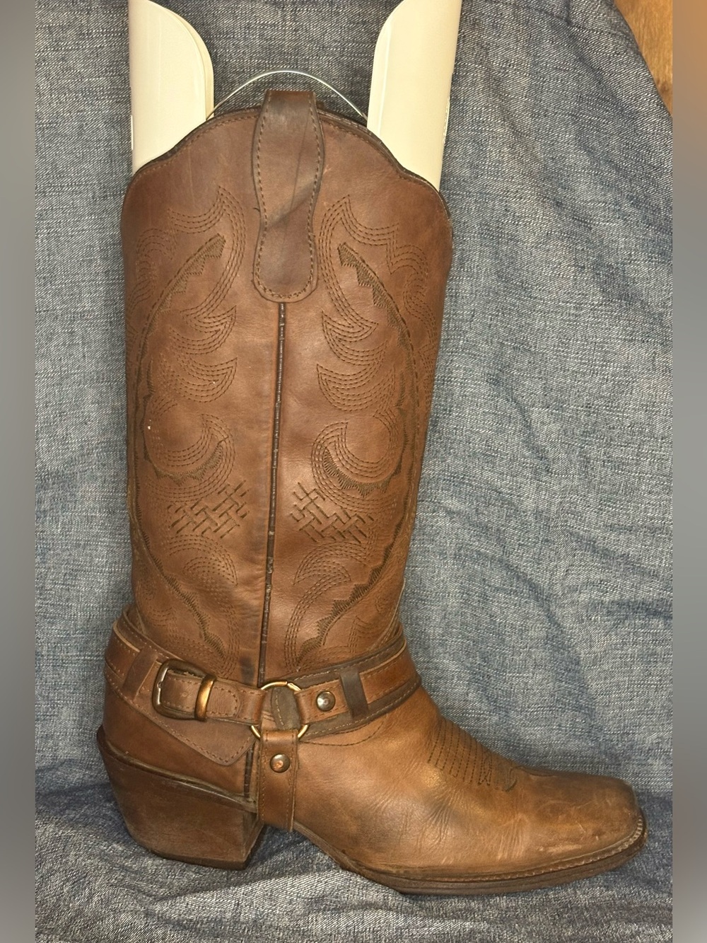 Womens 7.5/8 Brown Oiled Leather Snip Toe Western Biker Harness Cowboy Boots